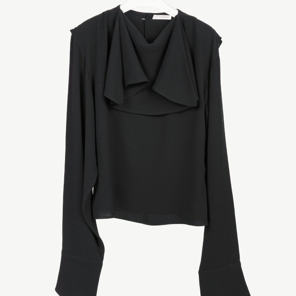 J.W. Anderson Black Crepe Draped-Neck Long-Sleeve Blouse